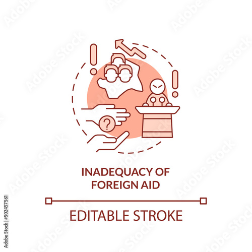 Inadequacy of foreign aid terracotta concept icon. Lack of international cooperation abstract idea thin line illustration. Isolated outline drawing. Editable stroke. Arial, Myriad Pro-Bold fonts used