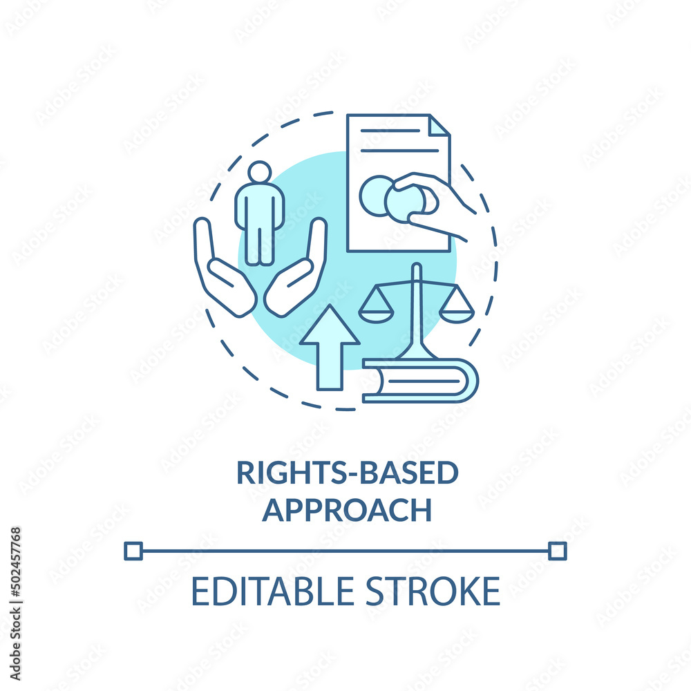 Rights based approach turquoise concept icon. Global development. Global cooperation abstract idea thin line illustration. Isolated outline drawing. Editable stroke. Arial, Myriad Pro-Bold fonts used Rights based approach turquoise concept icon. Global development. Global cooperation abstract idea thin line illustration. Isolated outline drawing. Editable stroke. Arial, Myriad Pro-Bold fonts used