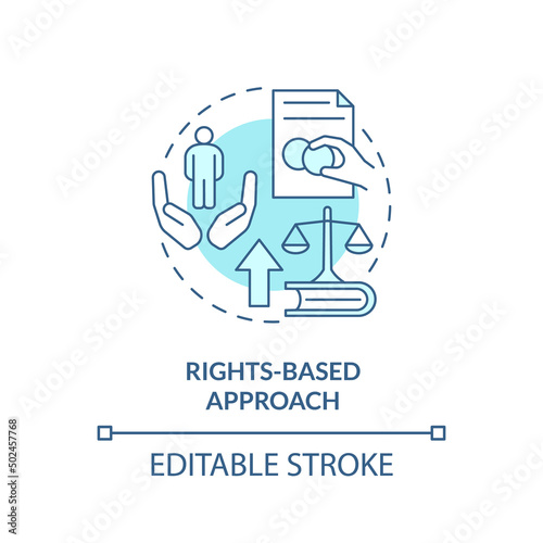Rights based approach turquoise concept icon. Global development. Global cooperation abstract idea thin line illustration. Isolated outline drawing. Editable stroke. Arial, Myriad Pro-Bold fonts used