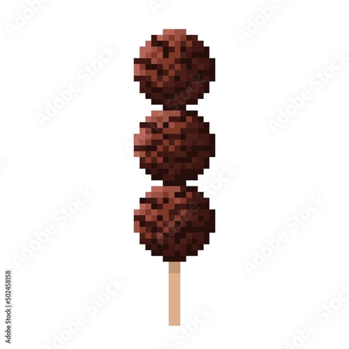 Chocolate meatball ice cream pixel art. Vector illustration.
