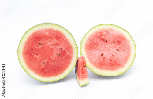 fresh watermelon fruit over on white background, red fruit