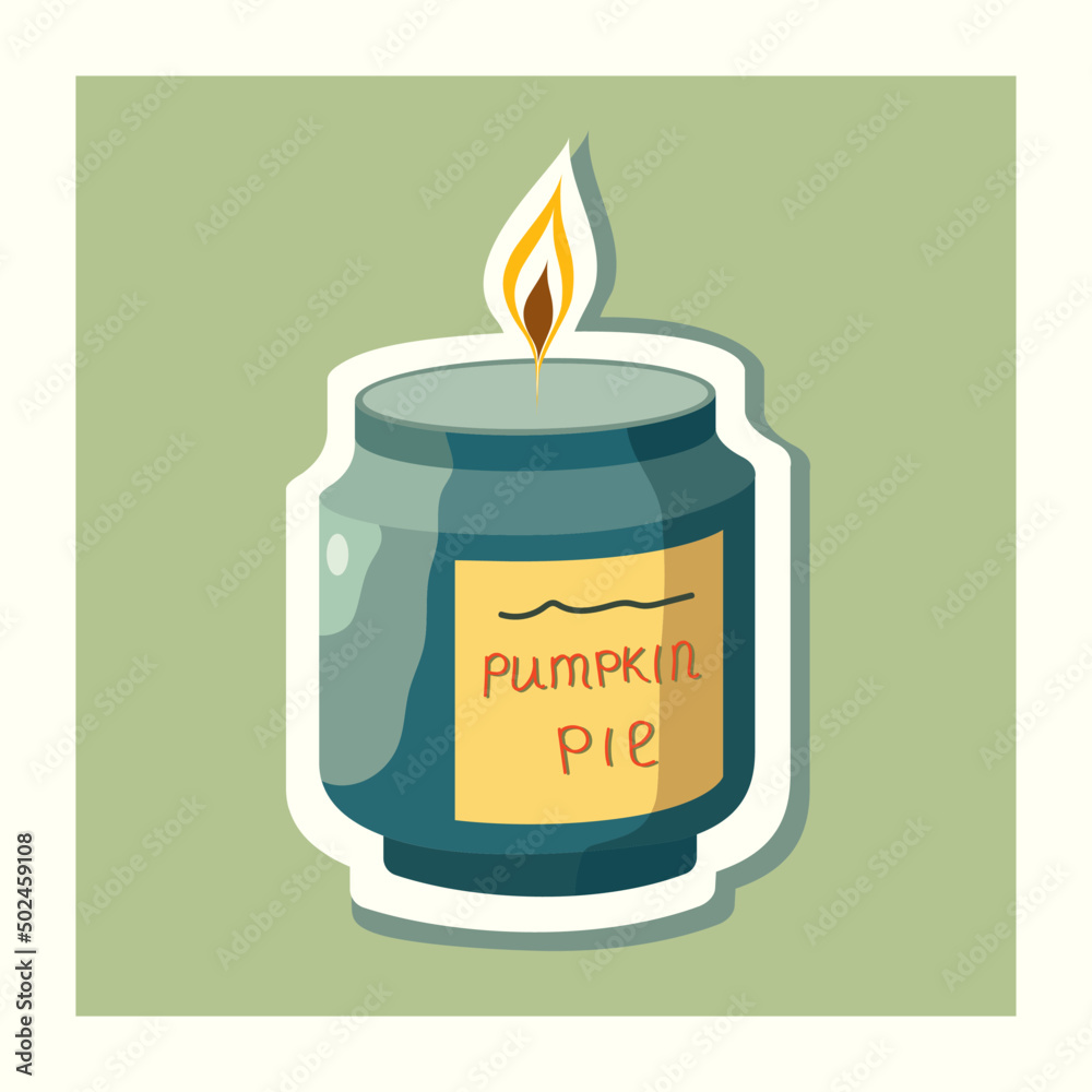 Candle sticker. Pumpkin Spice Jar Fall Candles. Calm and cozy atmosphere. Handwritten lettering Candle sticker. Pumpkin Spice Jar Fall Candles. Calm and cozy atmosphere. Handwritten lettering