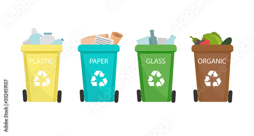 Obraz na płótnie Colorful recycle garbage bins for waste separation vector set w salonie