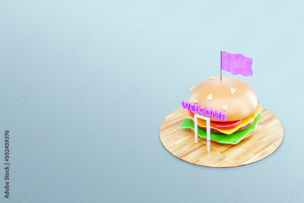 The problem of obesity, 3D burger as a teleport to obesity. Overweight, fast food, junk food. 3D illustration, 3D render. The problem of obesity, 3D burger as a teleport to obesity. Overweight, fast food, junk food. 3D illustration, 3D render.