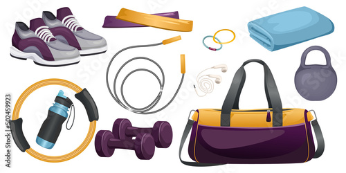Gym Bag Isolated Icon Set
