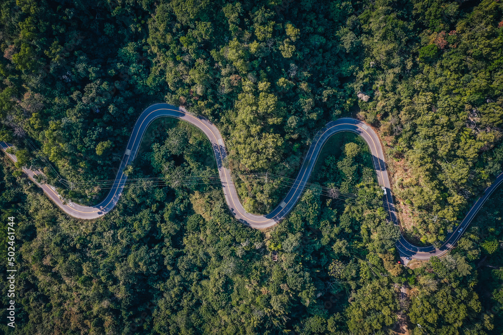 Doi Phu Langka curvy road in the mountain of Pua district, Nan province, Thailand