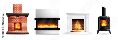 Fireplace Realistic Icons Collection photo