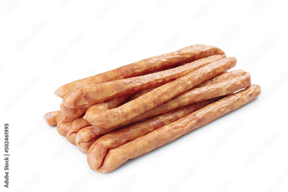 Delicious boiled sausages isolated on white background. Delicious boiled sausages isolated on white background.
