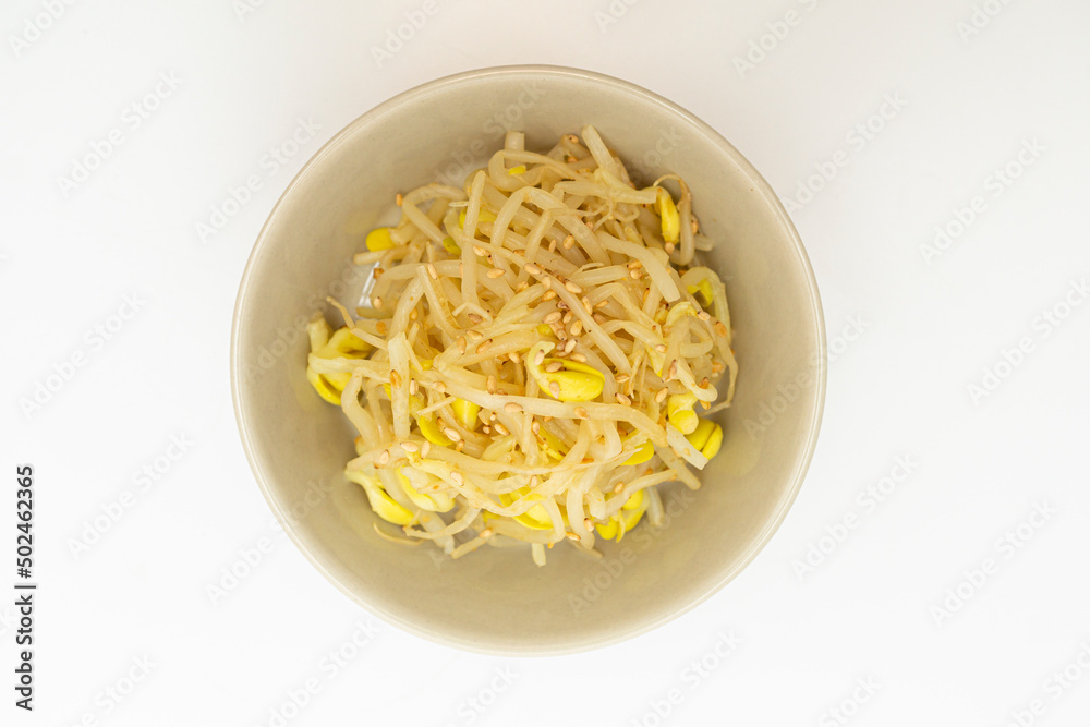 Stir-fried bean sprouts neatly served in a bowl