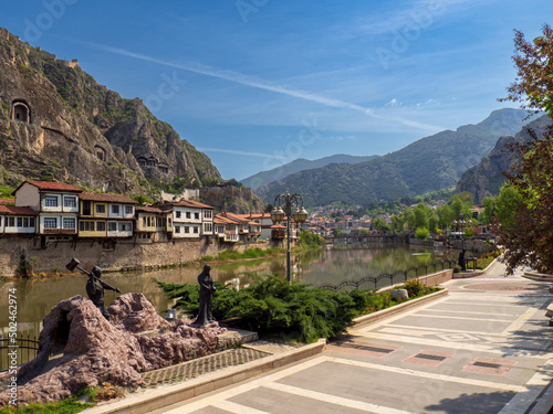 Promenade by the river in Amasya on a spring morning photo