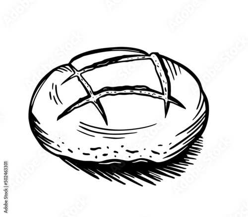 A loaf of rye bread is a hand-drawn bakery element Vector sketch of doodles. For cafe and bakery menus