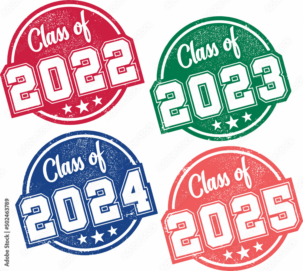 Class of 2022, 2023, 2025, and 2025 Graduation Stamps Stock Vector
