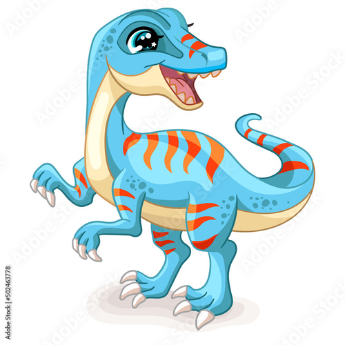 Cute cartoon dinosaur blue velociraptor vector illustration