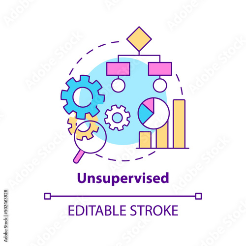 Unsupervised concept icon. Untagged data. Category of machine learning abstract idea thin line illustration. Isolated outline drawing. Editable stroke. Arial, Myriad Pro-Bold fonts used