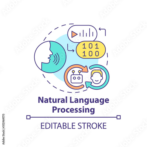 Natural language processing concept icon. Communication. Field of machine learning abstract idea thin line illustration. Isolated outline drawing. Editable stroke. Arial, Myriad Pro-Bold fonts used