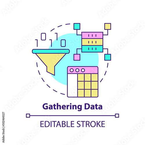 Gathering data concept icon. Problem solving step in machine learning abstract idea thin line illustration. Isolated outline drawing. Editable stroke. Arial, Myriad Pro-Bold fonts used