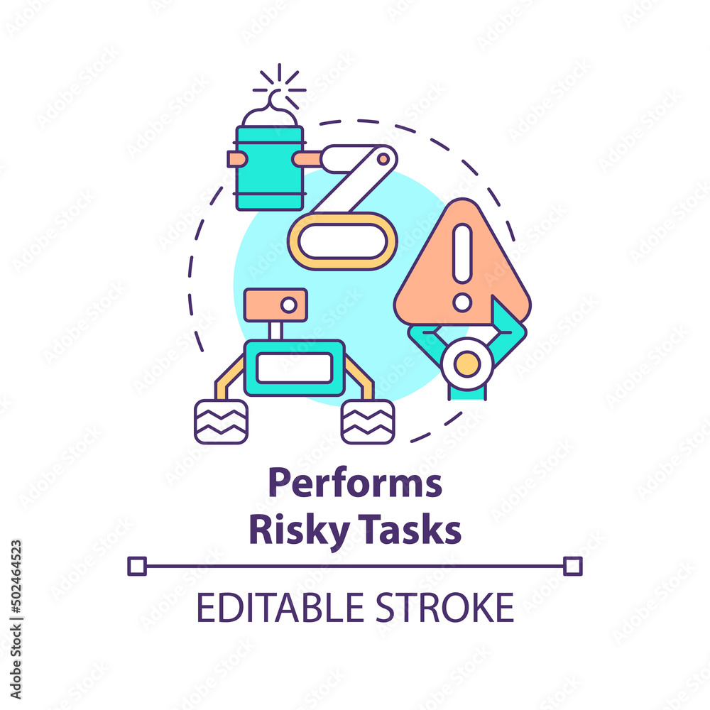 Performs risky tasks concept icon. Artificial intelligence advantage abstract idea thin line illustration. Isolated outline drawing. Editable stroke. Arial, Myriad Pro-Bold fonts used
