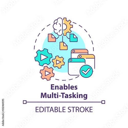 Enables multi tasking concept icon. Artificial intelligence advantage abstract idea thin line illustration. Isolated outline drawing. Editable stroke. Arial, Myriad Pro-Bold fonts used