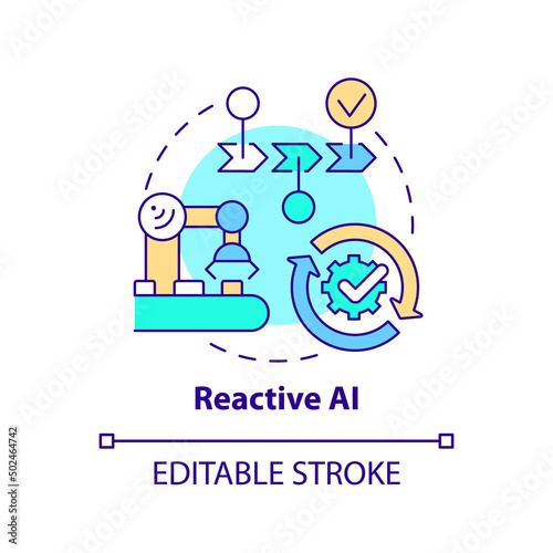 Reactive AI concept icon. Predictable scenario. Artificial intelligence type abstract idea thin line illustration. Isolated outline drawing. Editable stroke. Arial, Myriad Pro-Bold fonts used
