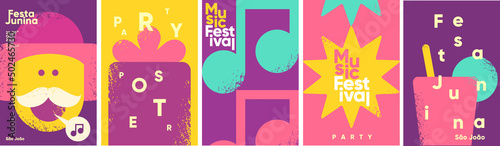 Festa Junina. Vector illustrations. Music Festival. Simple, minimalist icons. Festive banner, poster, cover.
