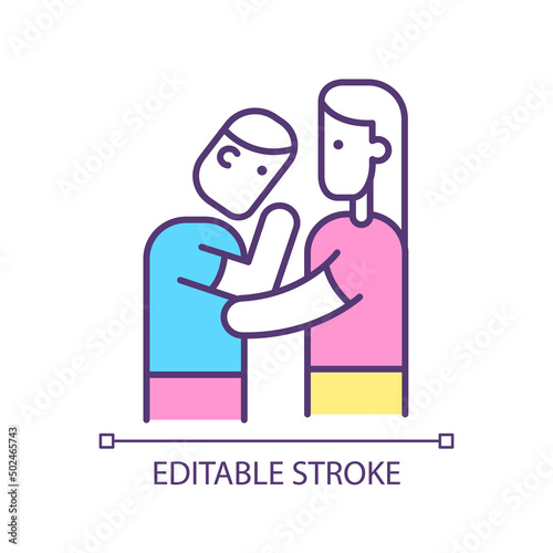 Showing empathy RGB color icon. Sharing feelings and thoughts with friend. Being active listener. Isolated vector illustration. Simple filled line drawing. Editable stroke. Arial font used