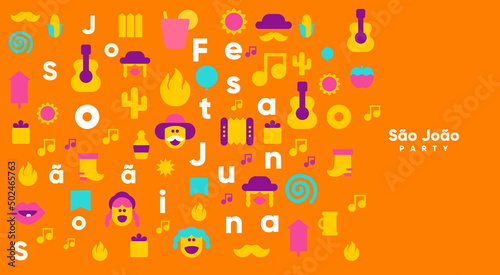 Festa Junina. Vector illustrations. Music Festival. Simple, minimalist icons. Festive banner, poster, cover.