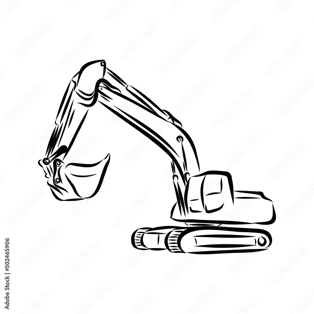 Excavator on construction site hand drawn illustration. Vector. Excavator on construction site hand drawn illustration. Vector.