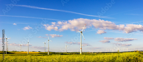 Windpark in an agricultural area in the middle of Germany, North Rhine-Westphalia near Bad Wuennenberg