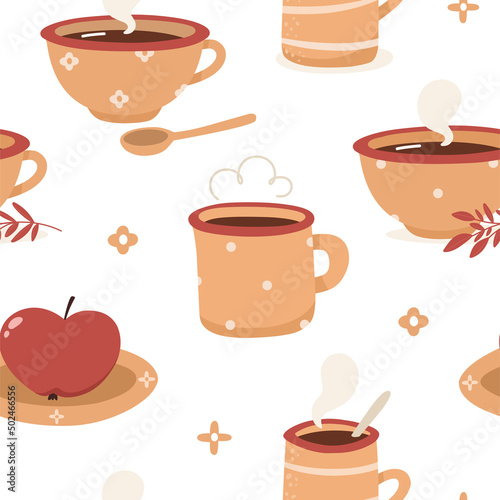 Seamless pattern with crockery in boho style. Vector illustration.