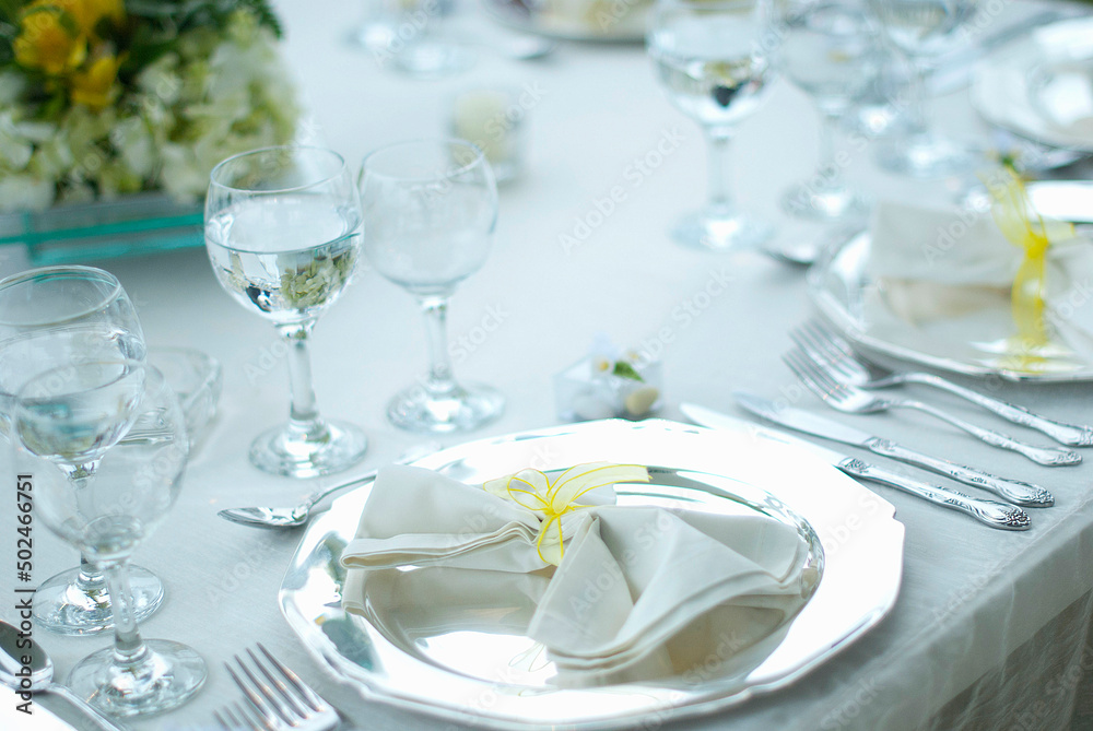 table set for a wedding reception table set for a wedding reception
