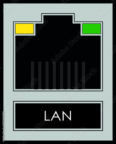 Ethernet port icon with LED, rj45 network socket, 8p8c network socket