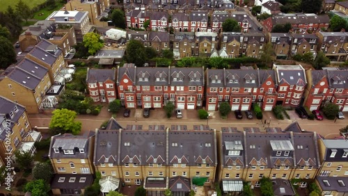 Drone view of residential streets near Clapham Common. photo