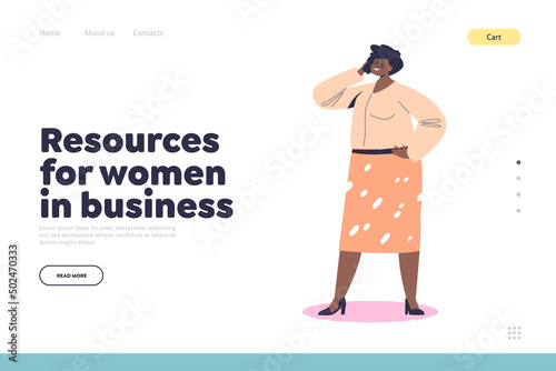 Resource for woman in business concept of landing page with confident african american businesswoman