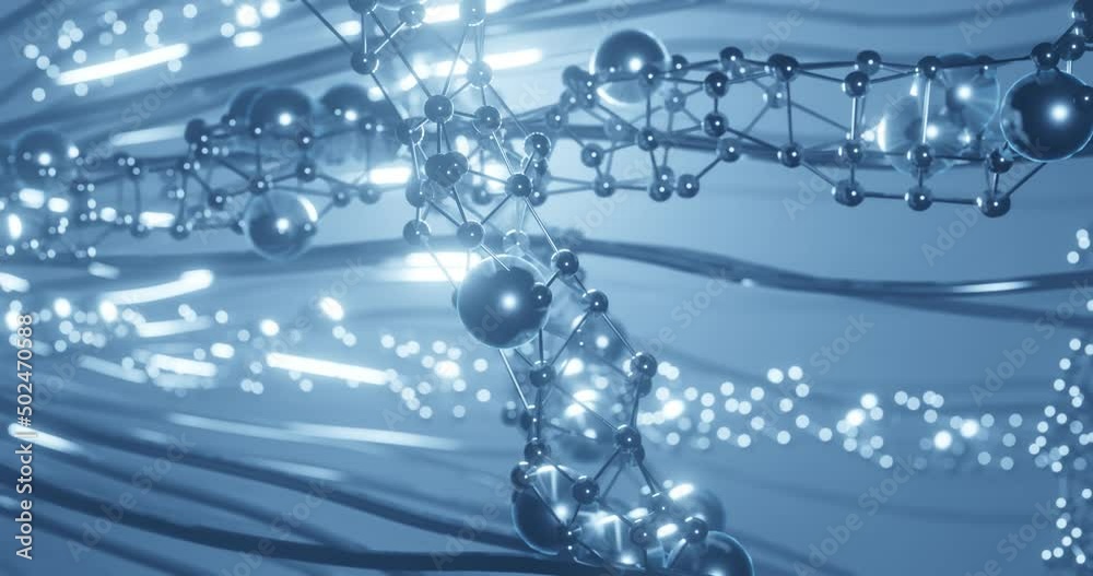 crystal lattice in motion, abstract 3d video, polygonal structure on a blue background
