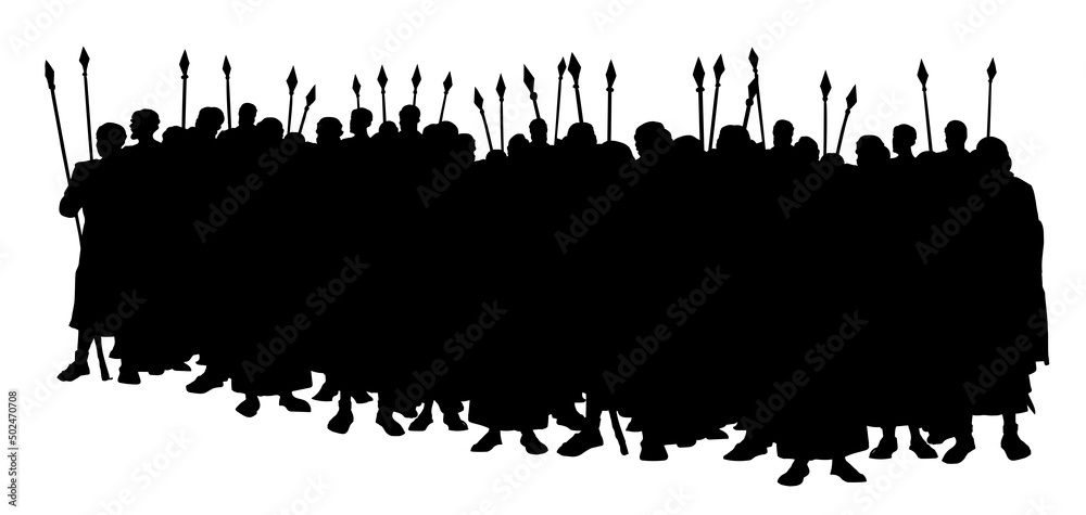 Army of warriors on the battlefield. Vector Silhouette Army of warriors on the battlefield. Vector Silhouette