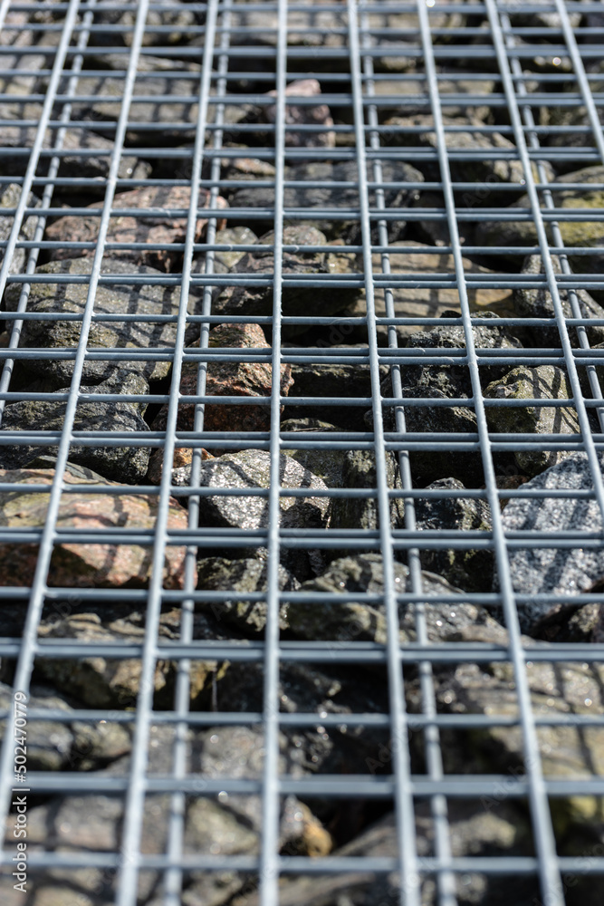 Top of a gabion stone cage..