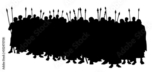 Fotografering Army of warriors on the battlefield. Vector Silhouette