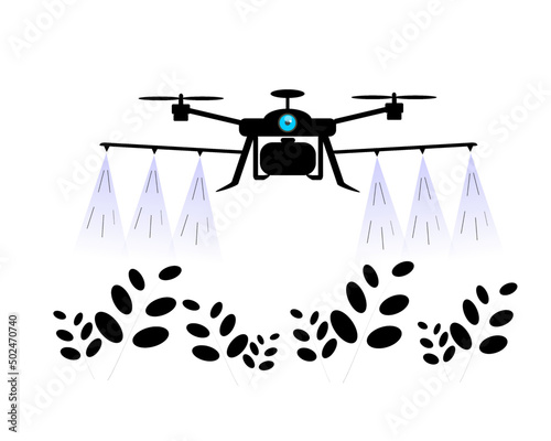Agriculture drone spray waters,  Smart farming, Vector isolated on white background.