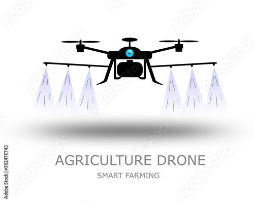 Agriculture drone spray waters,  Smart farming, Vector isolated on white background.