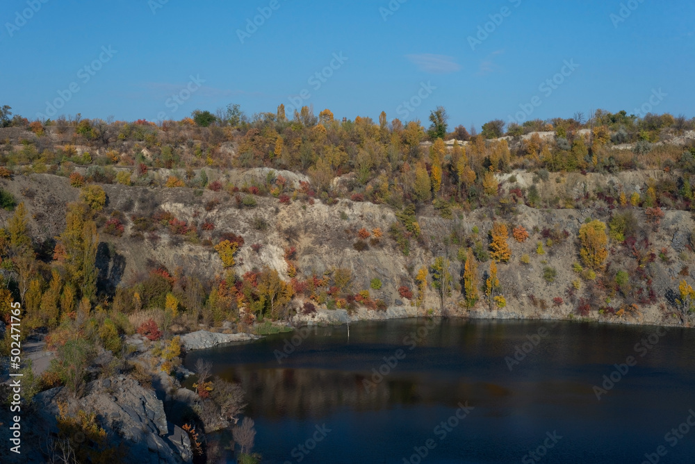 autumn landscape element with mountain lake trees