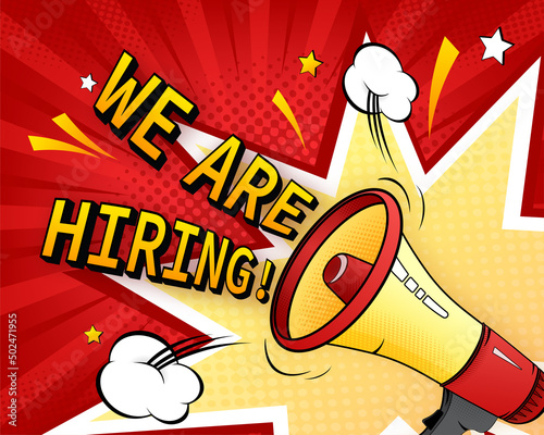 We are hiring word. Pixel style illustration. Vector illustration concept for template, design, mobile app, poster, banner, flyer, background