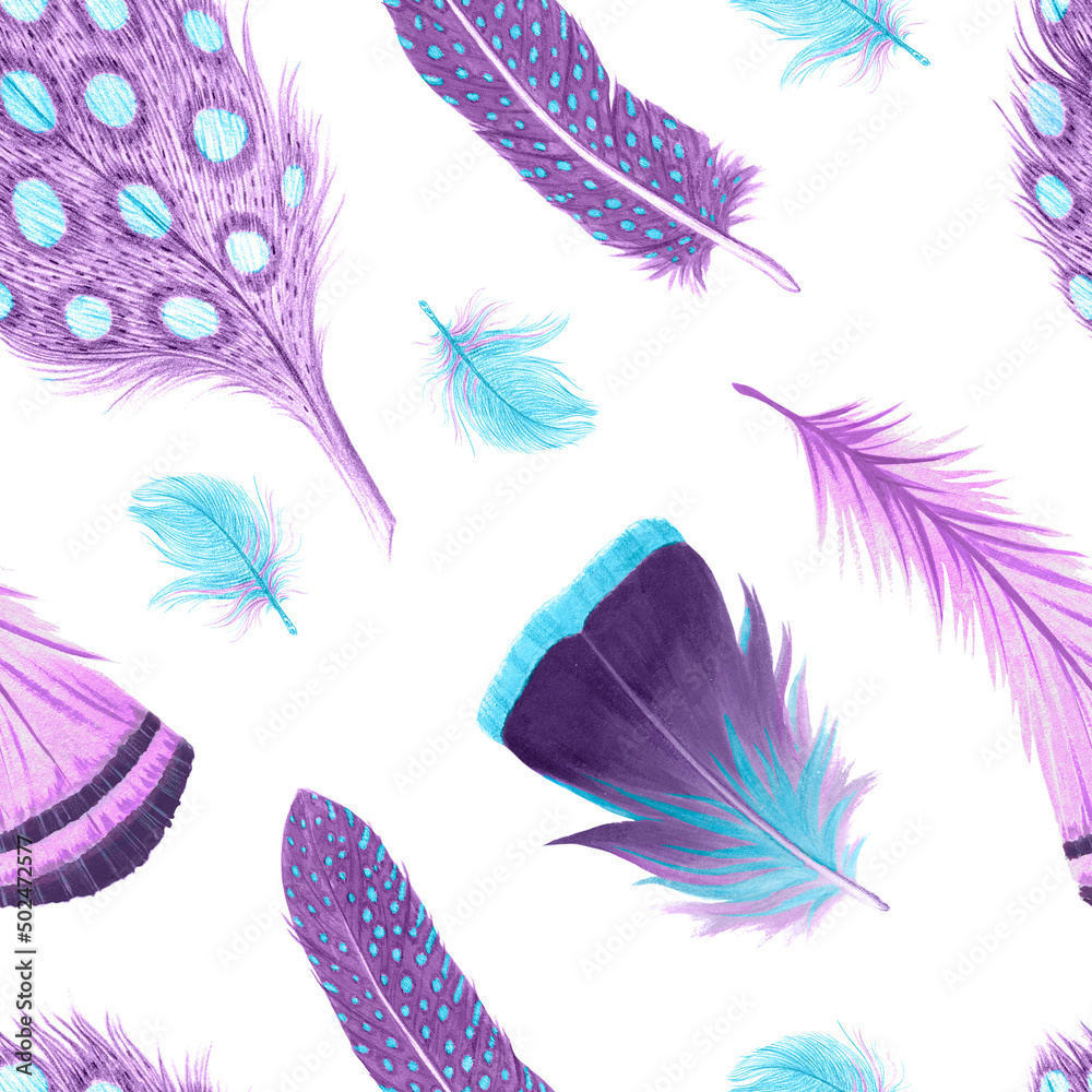 Watercolor bohemian feathers seamless pattern. Watercolor bohemian feathers seamless pattern.