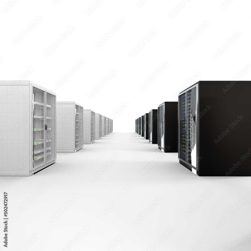 Modern server rack. Server rack image. Isolated on white background. 3d render Modern server rack. Server rack image. Isolated on white background. 3d render
