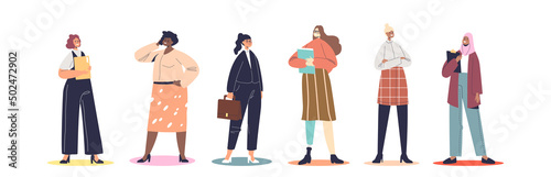Set of different businesswomen, young successful female small business or startup owners