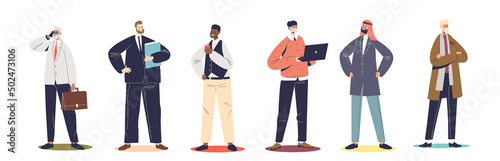 Set of different businessmen, african american, saudi, young and adult business or startup owners