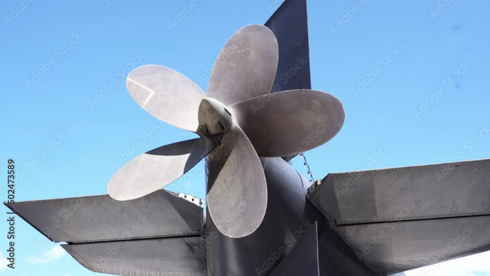 Huge propeller of a military submarine. Close up