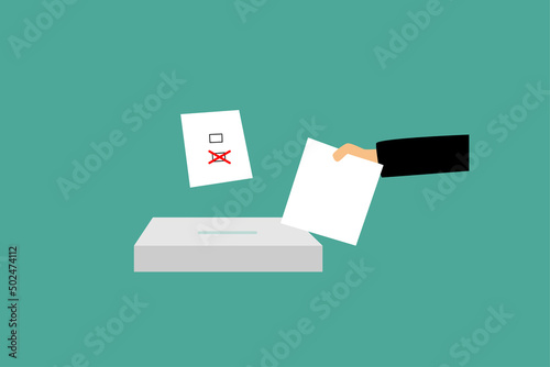 hand throws a ballot in the ballot box, vector illustration
