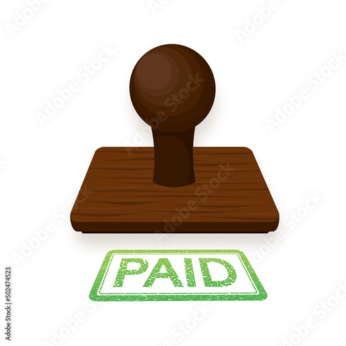 Paid green stamp isolated on white background. Vector illustration.