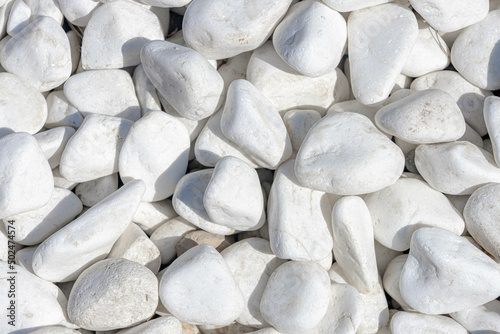 Canvas Print Selective focus of white pebble pattern, White grey gravel surface, Natural stone floor in the garden, Rock material texture, Abstract background