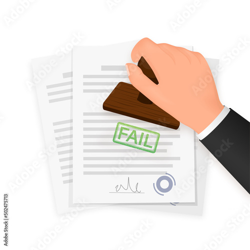 Fail red stamp on document background. White background. Vector illustration photo